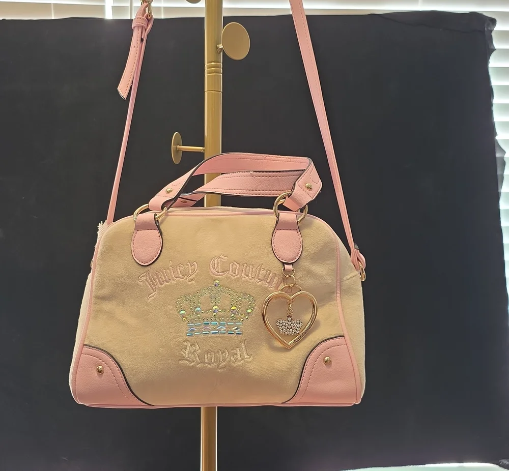 Juicy Couture Pink and Cream Royal Satchel with Heart Charm